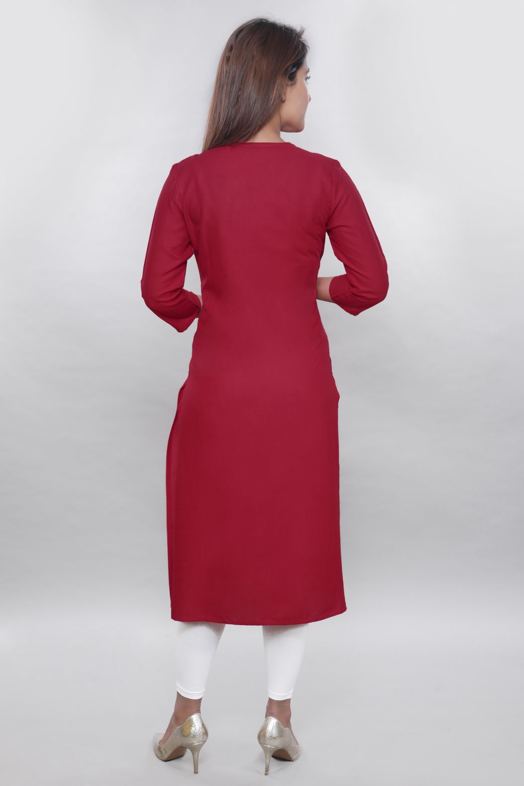 Maroon Embroidered Rayon Straight Kurta