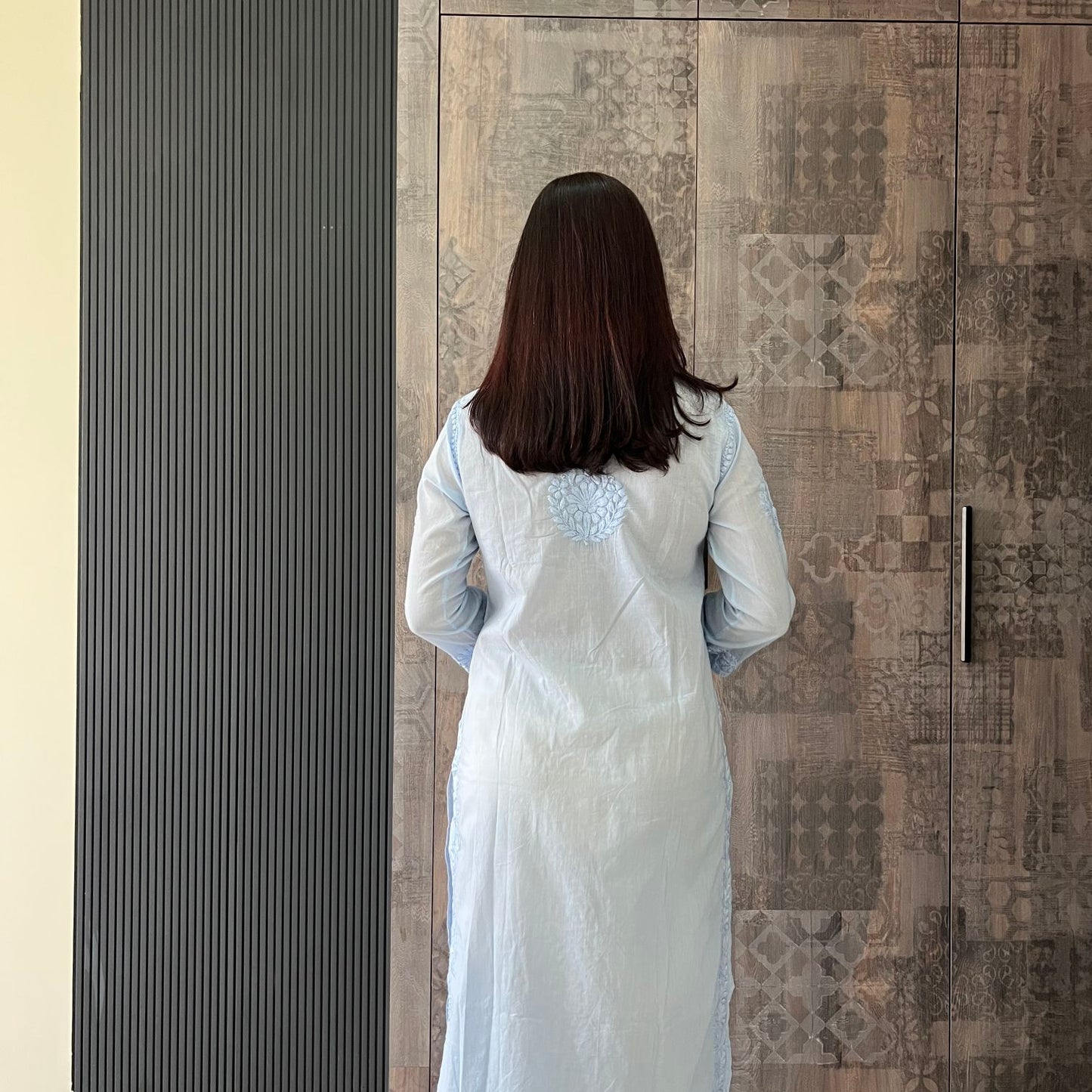 Handmade Lucknawi Chikankari Embroidered Pastel Sky Blue Pure Mulmul Cotton Kurti