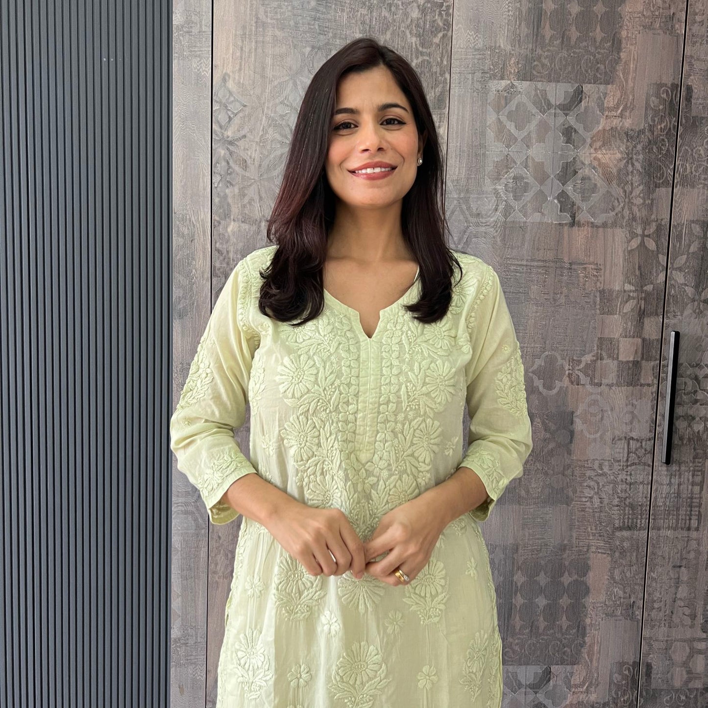 Handmade Lucknawi Chikankari Embroidered Pastel Green Pure Mulmul Cotton Kurti