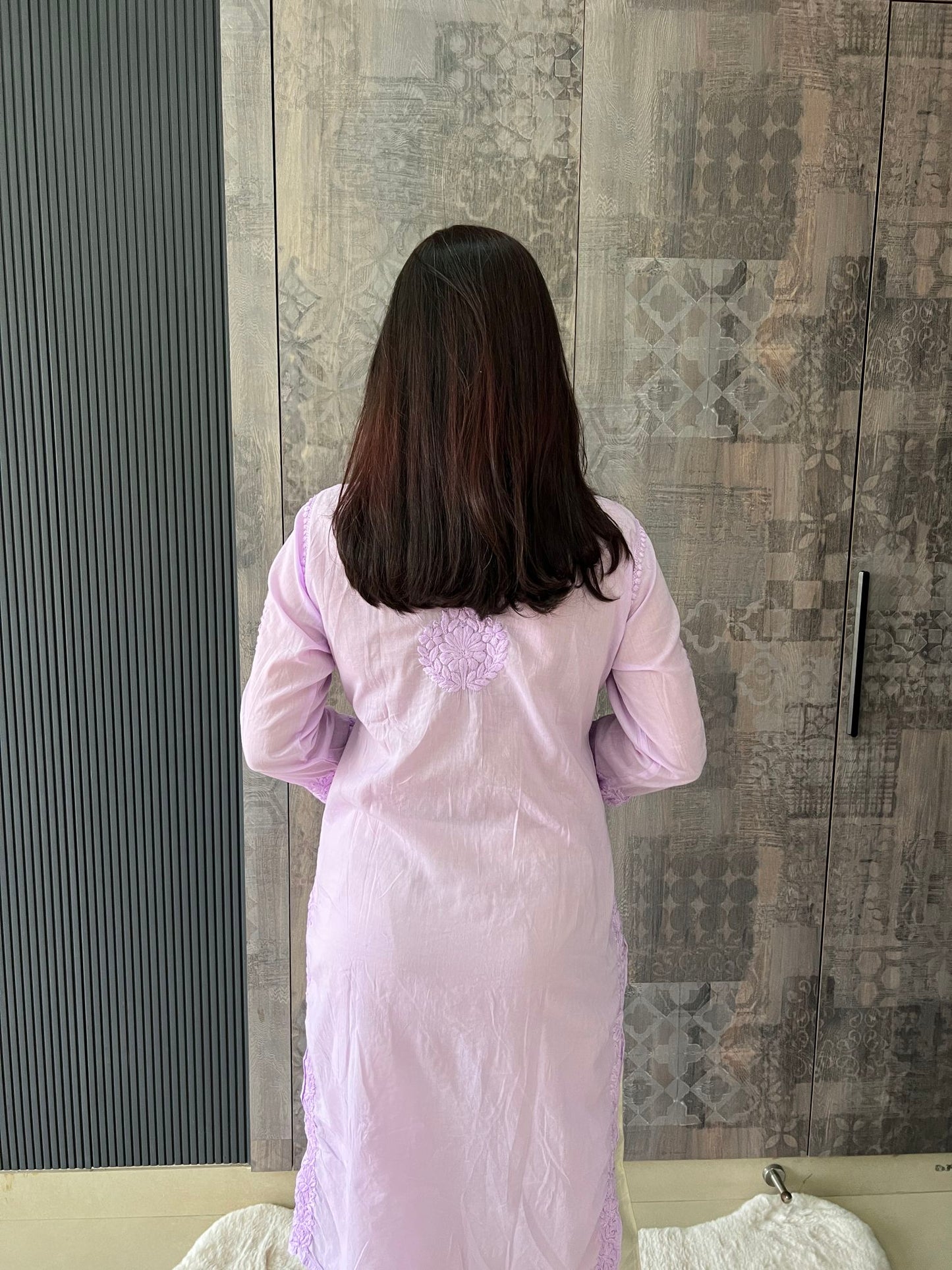 Handmade Lucknawi Chikankari Embroidered Purple Pure Mulmul Cotton Kurti