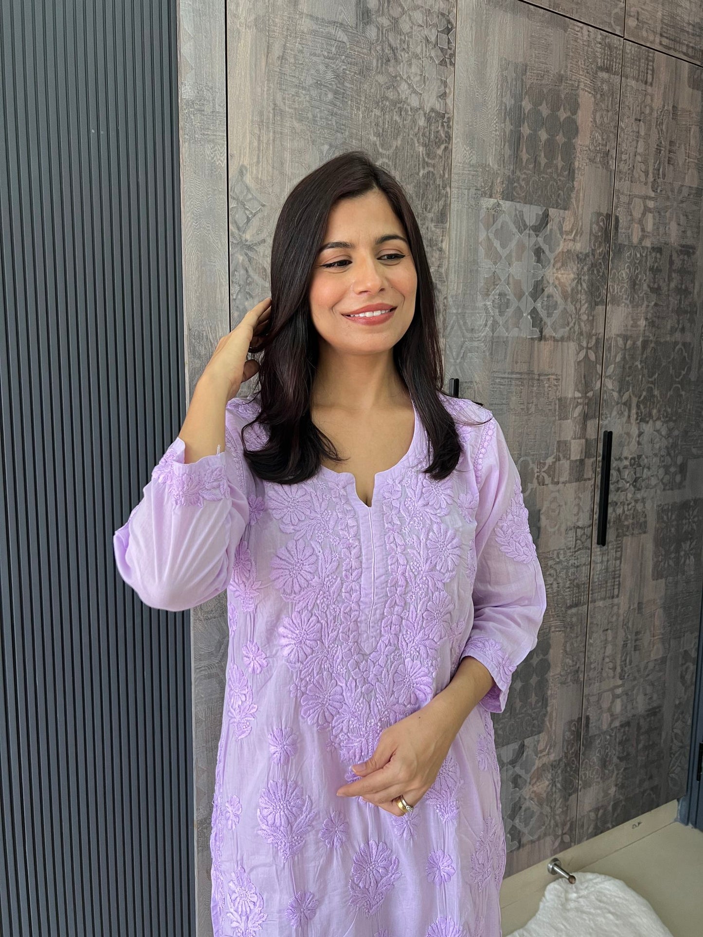 Handmade Lucknawi Chikankari Embroidered Purple Pure Mulmul Cotton Kurti