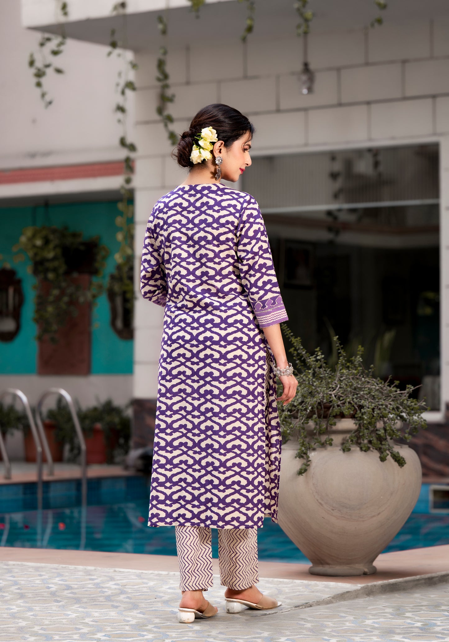 Purple Ethnic Printed Pure Cotton Straight Kurta Pant with Dupatta